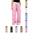 thumbnail image 1 of Girls Sweatpants Nelozsy Kids Contrast Elastic Waist Cargo Pants Multi Pocket Loose Wide Leg Casual Sweat Trousers Pink 14-15 Years, 1 of 9