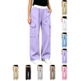 thumbnail image 1 of Girls Sweatpants Nelozsy Kids Contrast Elastic Waist Cargo Pants Multi Pocket Loose Wide Leg Casual Sweat Trousers Purple 14-15 Years, 1 of 9