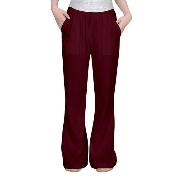 Girls Sweatpants,Pants Casual Flowy Loose Fit Linen Pants High Waist Pant Loose Flared Pants Kids Trousers Beach Pants,Uniform Pants for Girls,Wine,11-12 Years