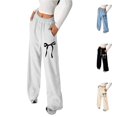 thumbnail image 1 of Girls Sweatpants with Pockets Bow Printed Baggy Straight Leg Casual Pants Lightweight Elastic Waist Drawstring Sports Athletic Pants White Sizes 6-7 Y, 1 of 7