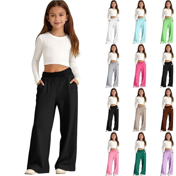 Girls Sweatpants Size 10-12 Girls OverSized Wide Leg Sweatpants Kids Baggy Sweat Pants for Girls Drawstring Waist Straight Leg Joggers with Pockets