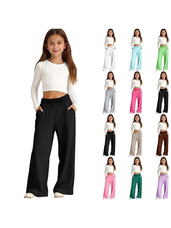 Girls Sweatpants Size 10-12 Girls OverSized Wide Leg Sweatpants Kids Baggy Sweat Pants for Girls Drawstring Waist Straight Leg Joggers with Pockets