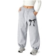 thumbnail image 1 of Girls Sweatpants Size 10-12 Girls' Pants & Capris Girls Baggy Bowknot Sweatpants, Soft Lightweight Joggers with Functional Side Pockets & Drawstring, 1 of 5