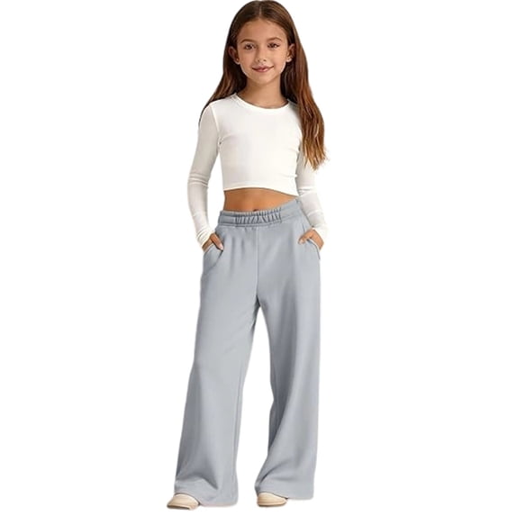 Girls Sweatpants Size 7-8, Girls OverSized Wide Leg Sweatpants Kids Baggy Sweat Pants for Girls Drawstring Waist Straight Leg Joggers with Pockets