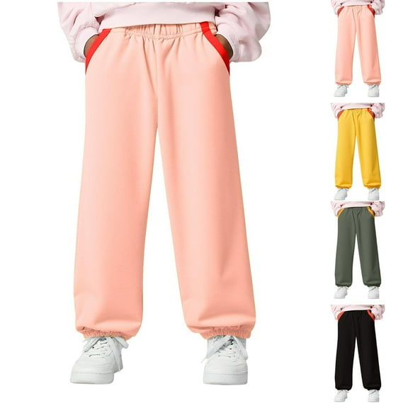 Girls Sweatpants Straight Leg Elastic Waisted Color Block Jogger with Side Pockets Kids Lounge Loose Active Cinch Bottom Pants 2025 Winter Outfits,Sizes 2-10