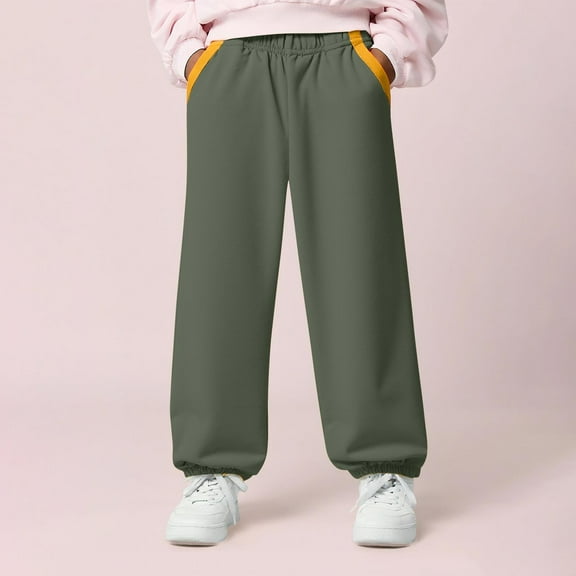 Girls Sweatpants Straight Leg Elastic Waisted Color Block Jogger with Side Pockets Kids Lounge Loose Active Cinch Bottom Pants 2025 Winter Outfits,Sizes 2-10