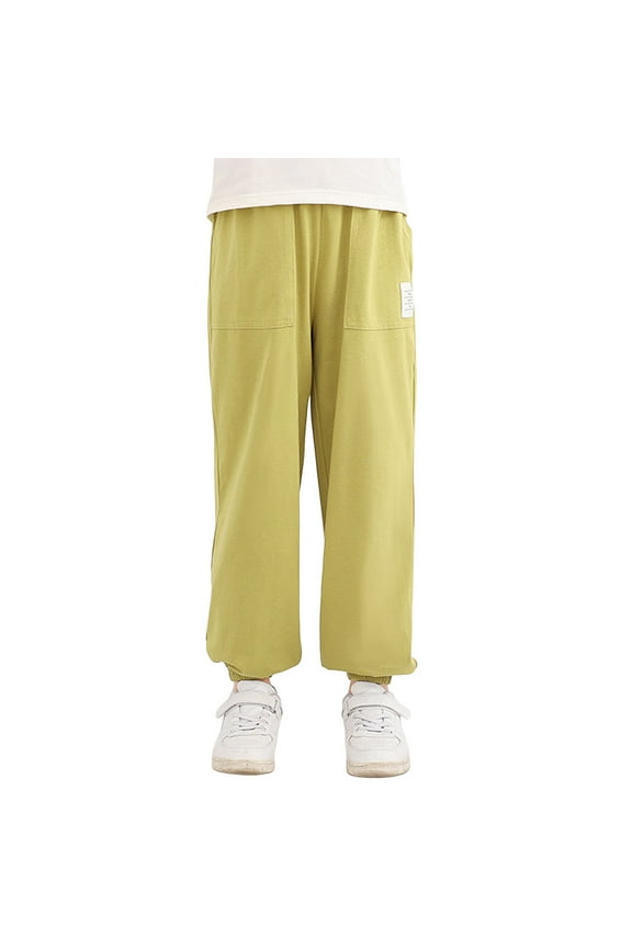 Girls Sweatpants,Stylish Boys Elastic Waist Athletic Pants for Kids Comfortable Stretch Fabric Durable Playwear Everyday Casual Trousers,Girls Pants,Light Green,6-7 Years