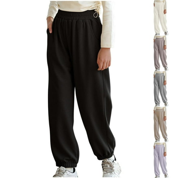 Ashirexll Girls Baggy Sweatpants Summer Pants Fashion Solid Color Casual Comfortable Sports Pants with Ankle Cuffs Worn as Outerwear