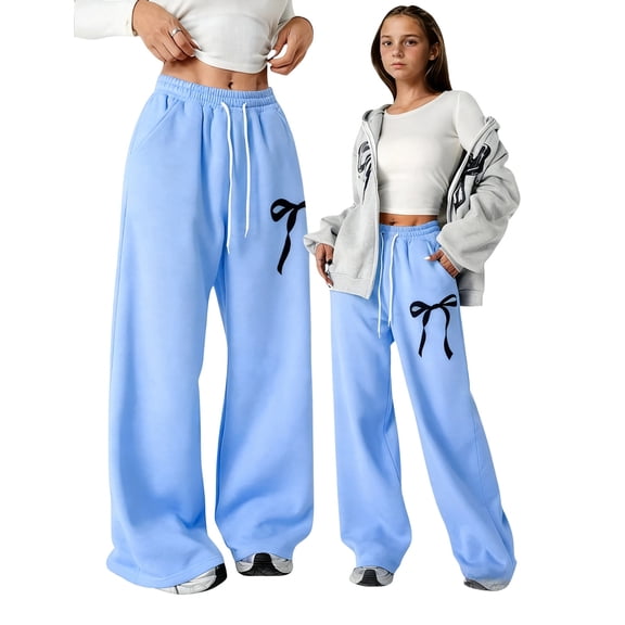 Girls Sweatpants With Pockets Lightweight Elastic Waist Joggers Pants With Drawstring Casual Pull On Sport Pants With Pocket Sky Blue