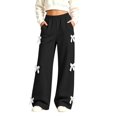 thumbnail image 1 of Girls Sweatpants with Lace Bow Baggy Casual Cute Elastic Waist Kids Wide Leg Pants Black 10, 1 of 7
