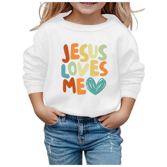 Girls Sweatshirt 5t Letter Print Long Sleeve Tops Shirts Clothes Trendy Round Neck Preppy Tops Girls' Hoodies & Sweatshirts White,3-4 Years