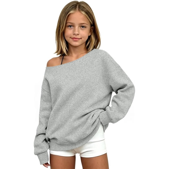 Girls Sweatshirt 7-8 Y2k Off The Shoulder Long Sleeve Girls Pullover Top Preppy Kids Sweaters Girls Winter Clothes for Tween Girls
