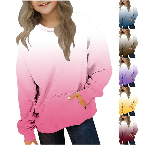 Girls Sweatshirt Casaul Cute Color Block Long Sleeve Crewneck Pullover Sweatshirts Kids Loose Comfy Fall Outfits 2-12 Years