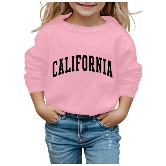 Girls Sweatshirt Crew Neck California City Letter Print Boys Kids Pullovers(160 11-12 Years,Pink)
