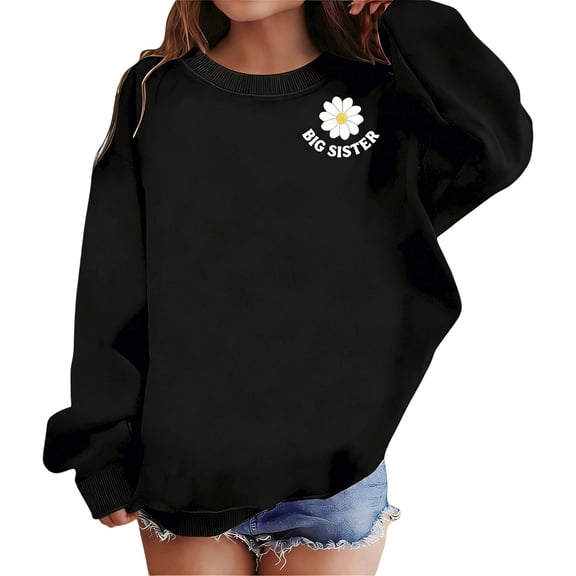 Girls Sweatshirt Fashion Print Pullover Soft Casual Crewneck Sweatshirt For Kids Youth Cozy Everyday Wear