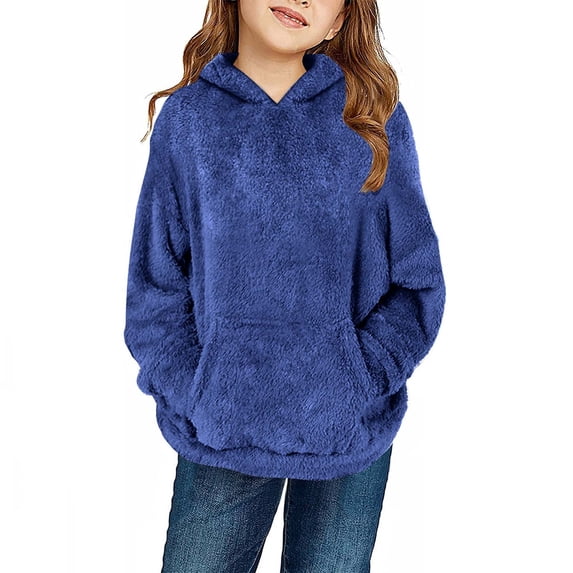 Girls Sweatshirt Fleece Pullover Hoodies Casual Long Sleeve Fall Tops Warm Outwear Coat with Pockets