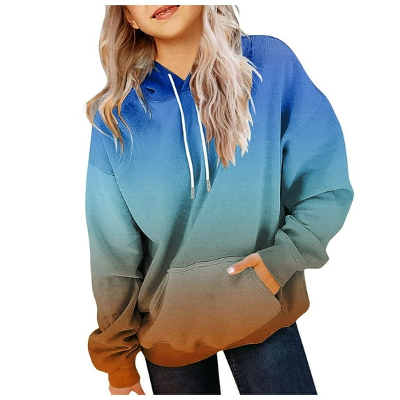Girls Sweatshirt Girls Clothes Girls Casual Long Sleeve Hoodies Cute Oversized Fleece Pocket Sweatshirt Tops Blue 8-9 Years