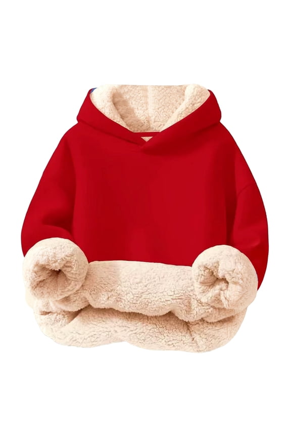 Girls Sweatshirt,Girls Hooded Sweatshirt Soft Lined Pullover Cozy Warm Kids Jacket Top For Cold Weather Outdoor Play,Girls Sweatshirts,Red,7-8 Years