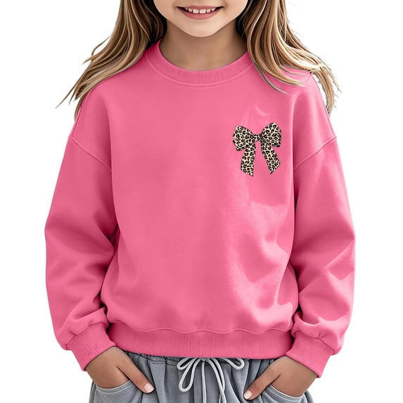Girls Sweatshirt Girls Leopard Print Bow/Heart Graphic Pullover Tops Casaul Fall Sweatshirt Size 9-10 Years