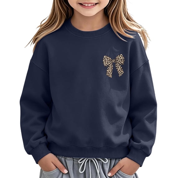 Girls Sweatshirt Girls Leopard Print Bow/Heart Graphic Pullover Tops Casaul Fall Sweatshirt Size 13-14 Years