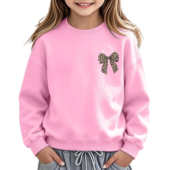 Girls Sweatshirt Girls Leopard Print Bow/Heart Graphic Pullover Tops Casaul Fall Sweatshirt Size 5-6 Years