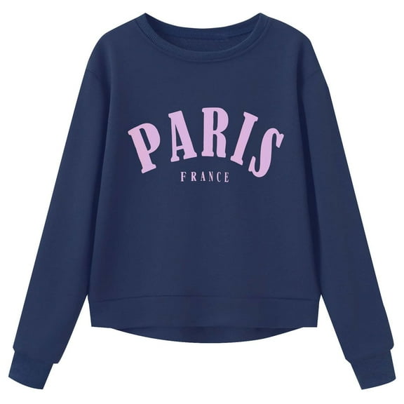 Girls Sweatshirt Girls Paris Print Sweatshirt Round Neck Long Sleeve Kids Cute Pullovers Top Girls Hoodie Navy 3 Years-4 Years