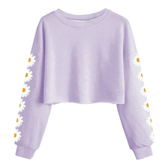 Girls Sweatshirt Girls Shirts Size 7-8 Kids Crop Tops Girls Long Sleeve Tee Shirts Cute Daisy Pinted Fashion Sweatshirt Pullover Top Purple 10-11 Years