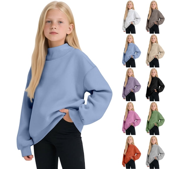 Girls Sweatshirt Girls Sweaters Mock Neck Long Sleeve Sweater Loose Casual Fall Sweaters Knitted Pullover Teen Girl Clothes
