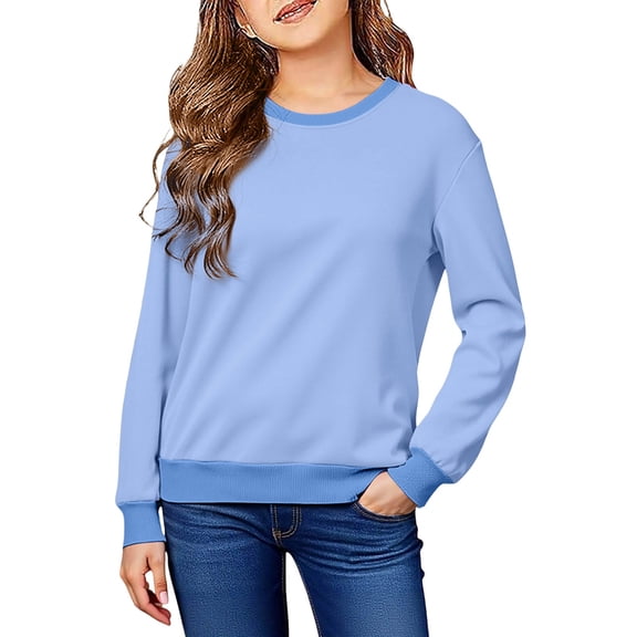 Girls Sweatshirt,Hoodie Color Hooded Long Sleeve Pullover Soft Outerwear for Children,Girls Sweatshirts,Light Blue,13-14 Years