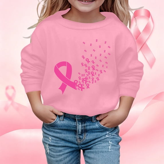 Girls Sweatshirt Kids Cancer Awareness Pullover Hoodless Long Sleeve Pink 11-12 Years