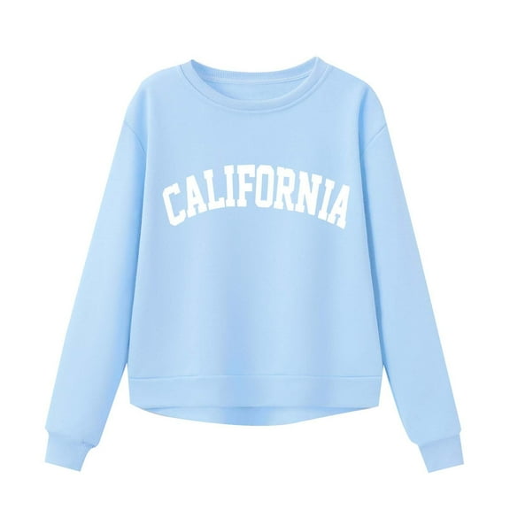 Girls Sweatshirt Kids California Hoodie Round Neck Long Sleeve Soft Sweatshirt Cute Pullover Girls Hoodies Sky Blue 3 Y-4 Y