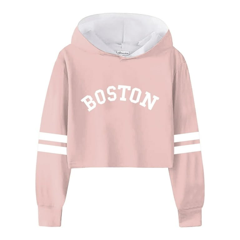 Girls Sweatshirt Kids Casual Loose Active Long Sleeve Letter Print Short Style Hooded Hoody Hoodies for Teen Girls Pink 8 Years 9 Years Walmart
