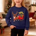 thumbnail image 1 of Girls Sweatshirt Kids Festive Fleece Crew Neck Long Sleeve Pullover Sweatshirt Hoodless Top Navy 4-5 Years, 1 of 9
