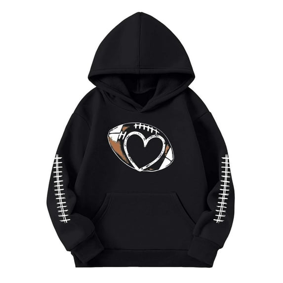 Girls Sweatshirt Kids Football Prints Hoodie Pullover Sweatshirt Casual Warm Girls Hoodies Black 3 Years-4 Years