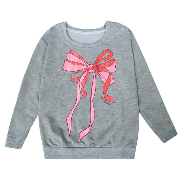 Girls Sweatshirt Kids Girls Spring Fall Casual Headless Bow Print Long Sleeved Hoodie Sweatshirt Hoodies for Teens Grey 5 Years-6 Years