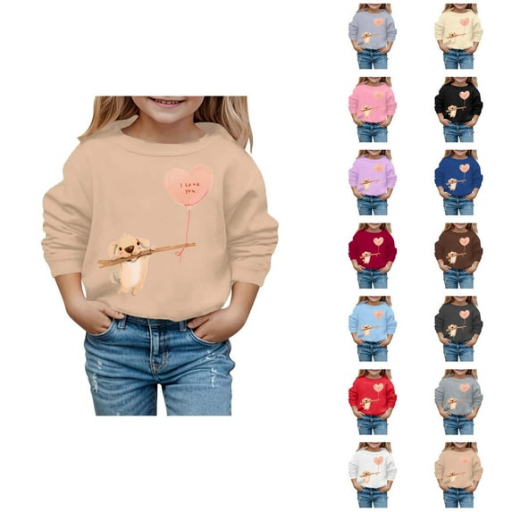 Girls Sweatshirt Long Sleeve Graphic Printed Loose Fit Solid Color Pullover Casual Style Fashion Tops Winter Warm Comfortable Lightweight Outerwear Coat for Outdoor Activities