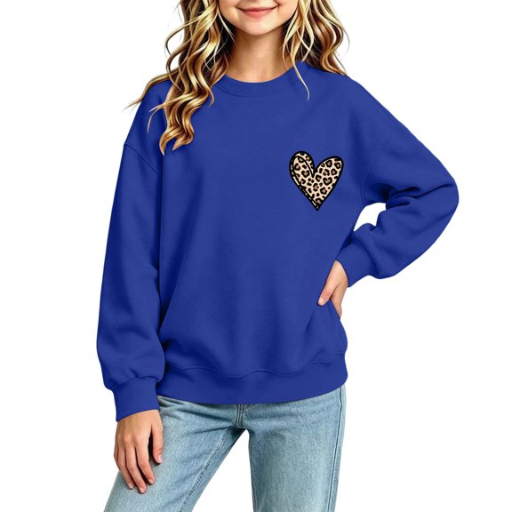 Girls Sweatshirt, Long Sleeve, Pullover, Crew Neck, Loose Fit, Leopard Print, Ribbed, Casual Hooded Top, Kids Casual Sweatshirt, for School, Play and Layering | CSEONE