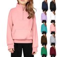 thumbnail image 1 of Girls Sweatshirt Long Sleeve Quarter Zip Sweatshirt Casual Loose Pullover Tops Pink Sweatshirt Size 5-14 Years, 1 of 9