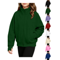 thumbnail image 1 of Girls Sweatshirt Nelozsy Children's Solid Color Winter Zippered Long Sleeve Sweatshirt Coat With Thumbholes And Pockets Army Green 140, 1 of 8