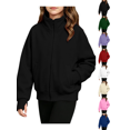 thumbnail image 1 of Girls Sweatshirt Nelozsy Children's Solid Color Winter Zippered Long Sleeve Sweatshirt Coat With Thumbholes And Pockets Black 120, 1 of 8