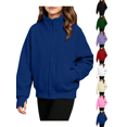 thumbnail image 1 of Girls Sweatshirt Nelozsy Children's Solid Color Winter Zippered Long Sleeve Sweatshirt Coat With Thumbholes And Pockets Blue 130, 1 of 1