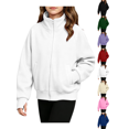 thumbnail image 1 of Girls Sweatshirt Nelozsy Children's Solid Color Winter Zippered Long Sleeve Sweatshirt Coat With Thumbholes And Pockets White 170, 1 of 8