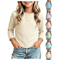 thumbnail image 1 of Girls Sweatshirt Nelozsy Kids Ribbed Long Sleeve Button Crew Neck Basic Top Beige 0-1Years, 1 of 8