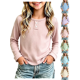 thumbnail image 1 of Girls Sweatshirt Nelozsy Kids Ribbed Long Sleeve Button Crew Neck Basic Top Pink 3-4Years, 1 of 7