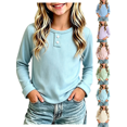 thumbnail image 1 of Girls Sweatshirt Nelozsy Kids Ribbed Long Sleeve Button Crew Neck Basic Top Sky Blue 7-8Years, 1 of 7