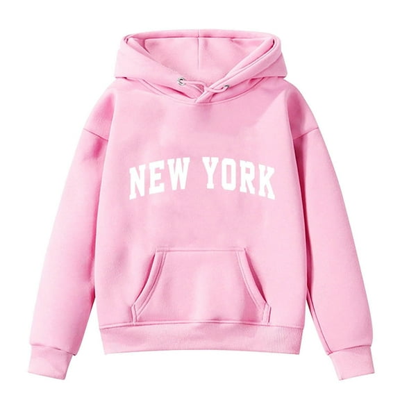Girls Sweatshirt New York Letter Graphic Hoodies Sweatshirts Hooded Long Sleeve Casual Loose Pullover Tops For 1-14 Years