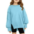 thumbnail image 1 of Girls Sweatshirt Plain Pullover Sweatshit Kids Boys Essential Crew Neck Long Sleeve Tops Loose Casual Warm Fleece Jumper Irregular Hem Split Sweat Top Solid Color Fall Winter, 1 of 5