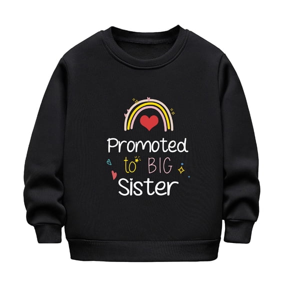 Girls Sweatshirt Promoted Sister Hoodie Fall Winter Long Sleeve Casual Thick Warm Round Neck Girls Hoodies Black 5 Years-6 Years