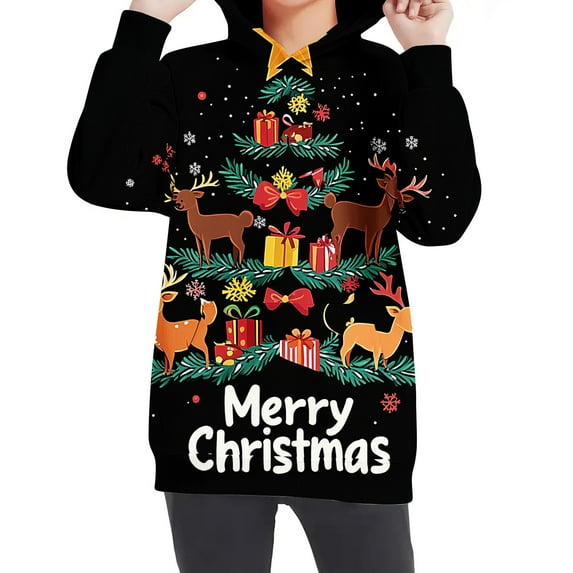 Girls Sweatshirt Pullover Crewneck Oversized Pullover Cotton Clothes Printed Long Sleeves Tops Casual Fleece Sweater with Pocket Fall Winter Warm Sweatshirts Kids Hoodies