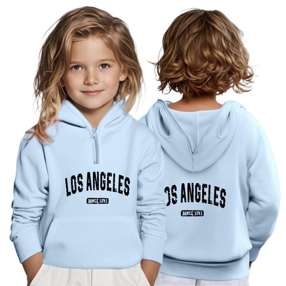 Girls Sweatshirt,Pullover Hoodie Letter Print Zip Up Pocket Casual Long Sleeve for Children,Girls Sweatshirts,Light Blue,3-4 Years